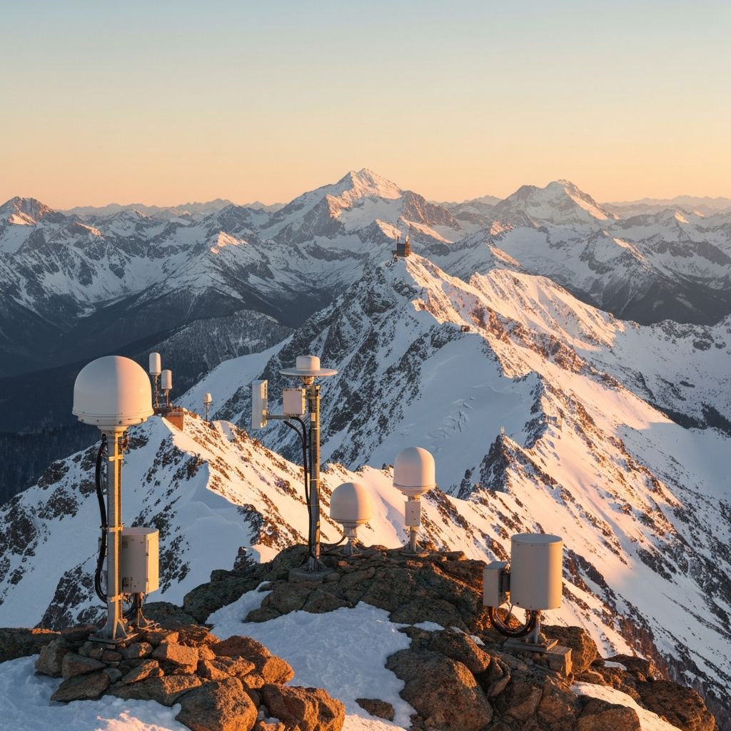 Mountain peaks with technology